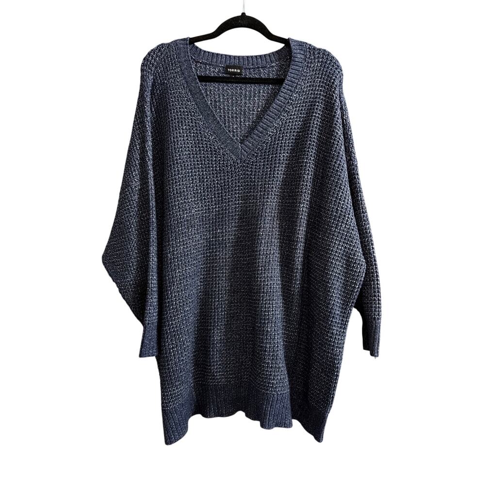 Torrid Women's Plus Size Navy Blue V-Neck Waffle Knit Sweater Size 5 5X